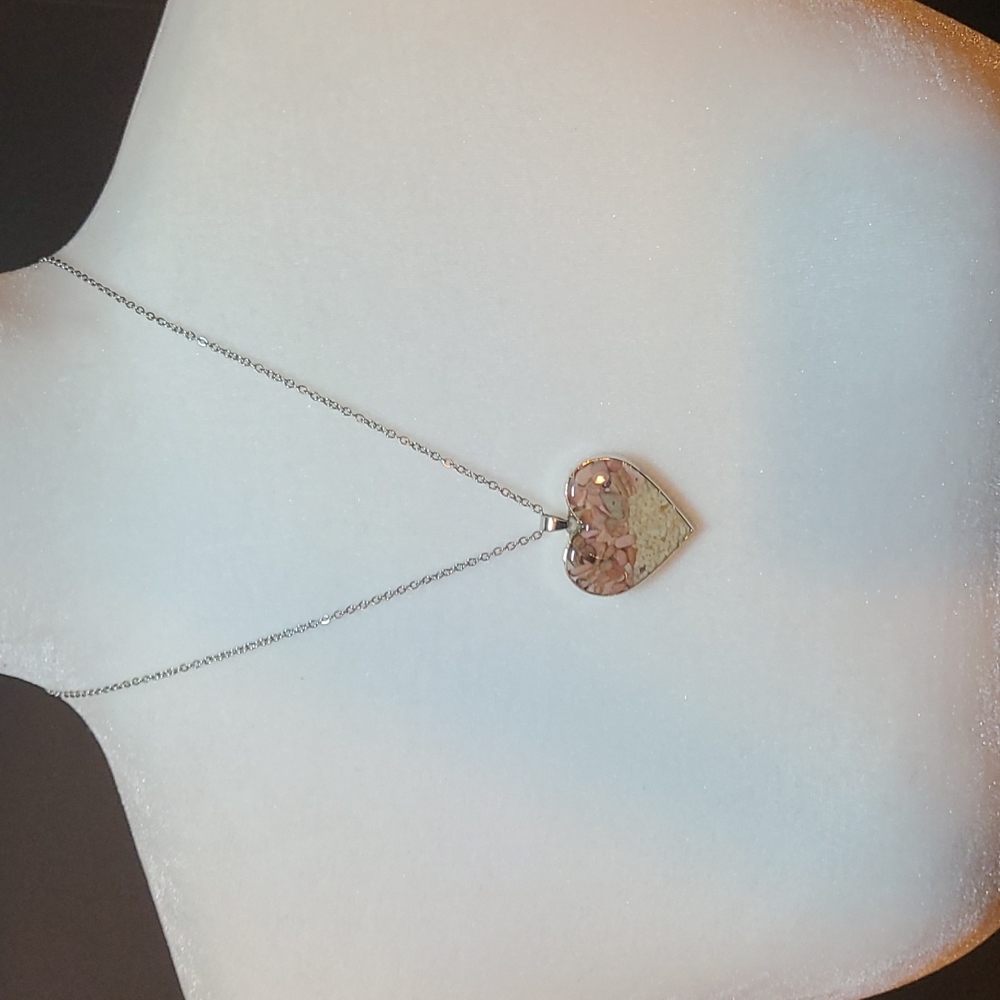 Beautiful Pink Rock and Sand Heart Necklace